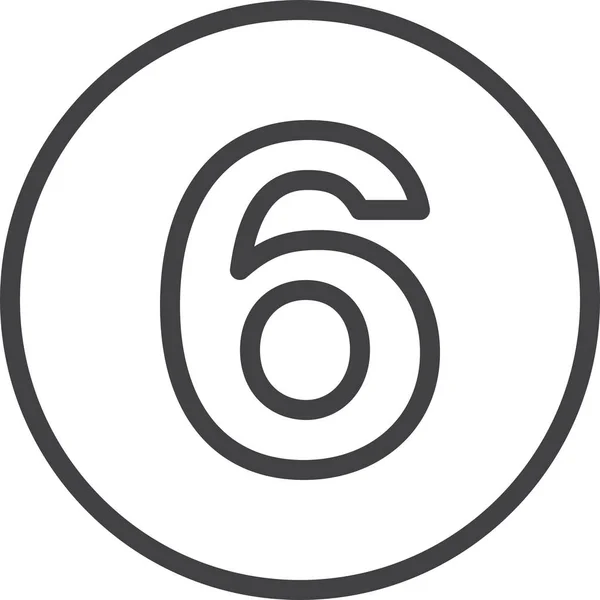 Šest Číslo Řádku Ikonu Lineární Kruhové Znamení — Stockový vektor