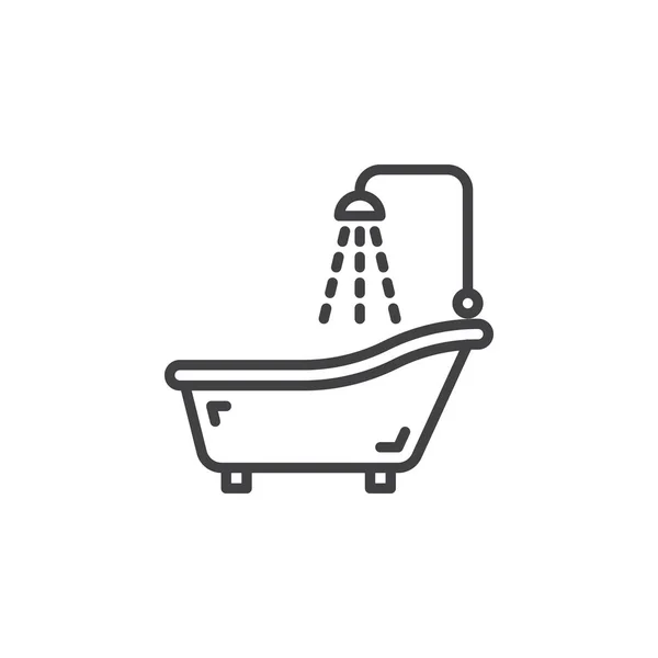 Duschbad Liniensymbol Umrissvektorzeichen Lineares Piktogramm Auf Weiß Isoliert Badewanne Bad — Stockvektor