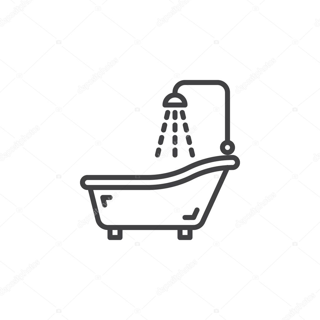 Shower Bath line icon, outline vector sign, linear pictogram isolated on white. Bathtub, bathroom symbol, logo illustration