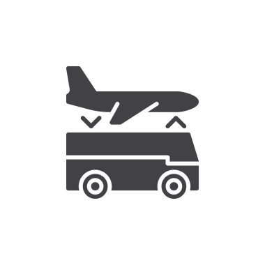 Havaalanı Servisi transfer hizmeti simge vektör, düz işareti, üzerinde beyaz izole katı piktogram dolu. Sembol, logo illüstrasyon