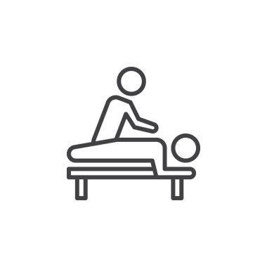 Satırı simgesi Masaj, vektör işareti, anahat doğrusal piktogram beyaz izole. Spa hizmetleri sembolü, logo illüstrasyon