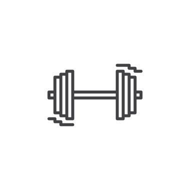 Dumbbell satırı simgesi, Anahat vektör işareti, doğrusal piktogram beyaz izole. Spor salonu, fitness sembolü, logo illüstrasyon