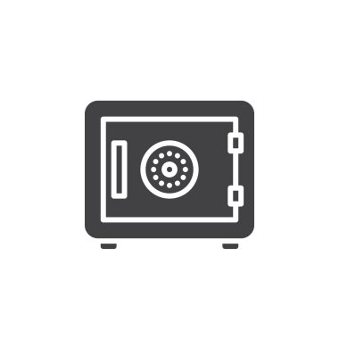 Kasa simge vektör, düz işareti, üzerinde beyaz izole katı piktogram dolu. Oda güvenli sembolü, logo illüstrasyon