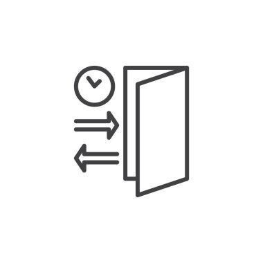 Çıkış satır simgesi, iade, Anahat vektör işareti, doğrusal piktogram beyaz izole. Sembol, logo illüstrasyon