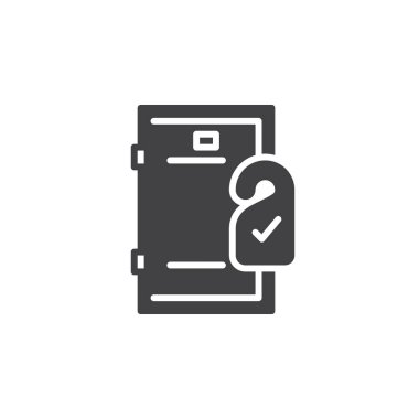 Kapı askı simge vektör, dolu düz işareti, üzerinde beyaz izole katı piktogram. Oda Servisi sembolü, logo illüstrasyon