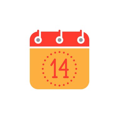 Takvim, Aralık simge vektör, ondördüncü düz işareti, üzerinde beyaz izole katı renkli sembol dolu. Sevgililer günü sembolü, logo illüstrasyon