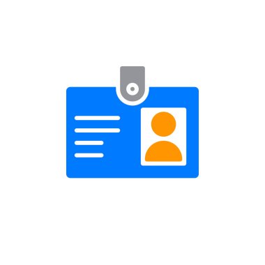 Kimliği rozet simge vektör, düz işareti, üzerinde beyaz izole katı renkli sembol dolu. Sembol, logo illüstrasyon