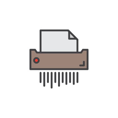 Kağıt parçalayıcı satırı simgesi, doldurulmuş Anahat vektör işareti, doğrusal piktogram beyaz izole. Sembol, logo illüstrasyon