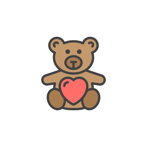 Teddy Bear Soft Toy Heart Line Icon Filled Outline Vector — Stock Vector