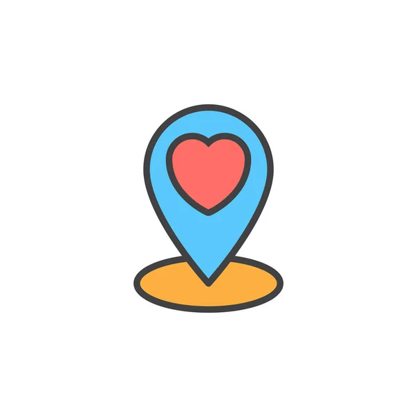 Marcador Ubicación Favorito Pin Mapa Puntero Con Icono Línea Corazón — Vector de stock
