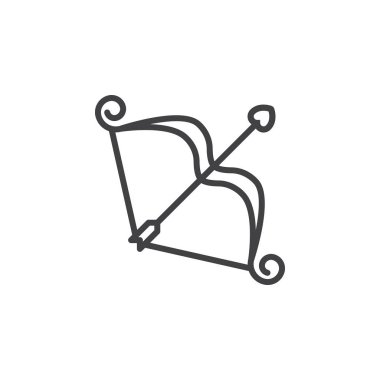 Aşk tanrısı yay satırı simgesi, Anahat vektör işareti, doğrusal piktogram beyaz izole. Aşk sembolü, logo illüstrasyon