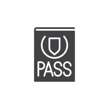 Pasaport, belge simge vektör, düz işareti, üzerinde beyaz izole katı piktogram dolu. Sembol, logo illüstrasyon