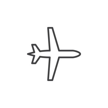 Uçak, uçak simgesi satır, Anahat vektör işareti, doğrusal piktogram beyaz izole. Sembol, logo illüstrasyon