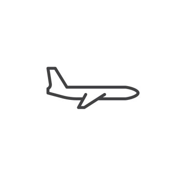 Uçak, uçak simgesi satır, Anahat vektör işareti, doğrusal piktogram beyaz izole. Sembol, logo illüstrasyon