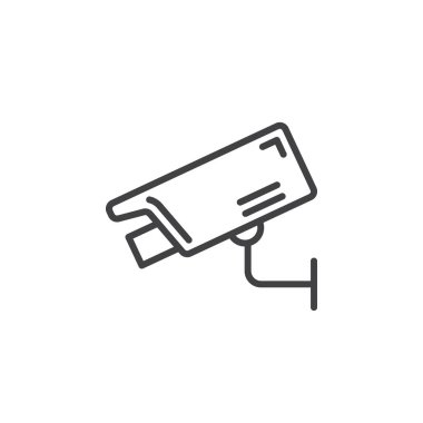 Gözetim kamera satırı simgesi, Anahat vektör işareti, doğrusal piktogram beyaz izole. Sembol, logo illüstrasyon