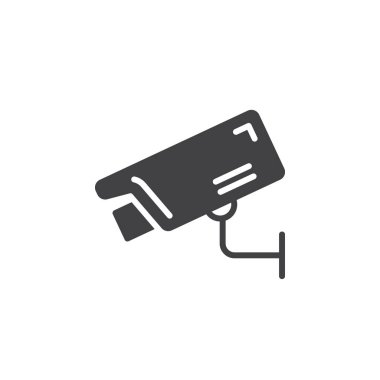 Gözetim fotoğraf makinesi simge vektör, düz işareti, üzerinde beyaz izole katı piktogram dolu. Sembol, logo illüstrasyon