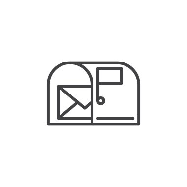 Posta kutusu mektubu satırı simgesi ile vektör işareti, anahat doğrusal piktogram beyaz izole. Sembol, logo illüstrasyon