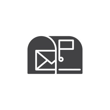 Mektup simge vektör, dolu düz işareti, üzerinde beyaz izole katı piktogram posta kutusu. Sembol, logo illüstrasyon