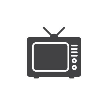 TV, televizyon simge vektör, düz işareti, üzerinde beyaz izole katı piktogram dolu. Sembol, logo illüstrasyon
