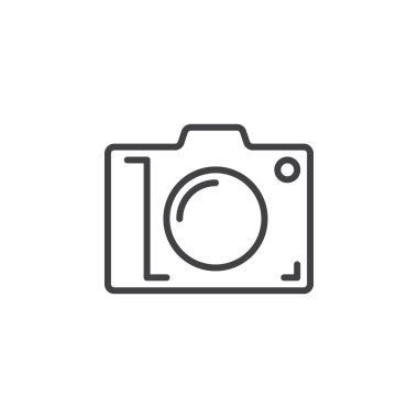 Fotoğraf kamera satırı simgesi, Anahat vektör işareti, doğrusal piktogram beyaz izole. Sembol, logo illüstrasyon