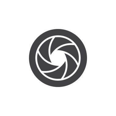 Fotoğraf makinesi obtüratör simge vektör, düz işareti, üzerinde beyaz izole katı piktogram dolu. Sembol, logo illüstrasyon