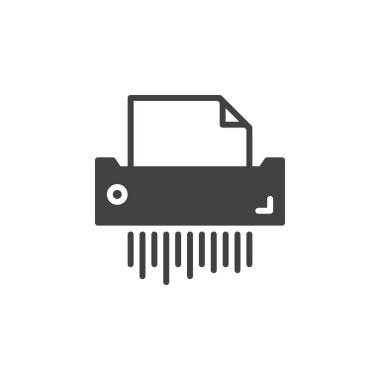 Kağıt parçalayıcı simge vektör, dolu düz işareti, üzerinde beyaz izole katı piktogram. Sembol, logo illüstrasyon