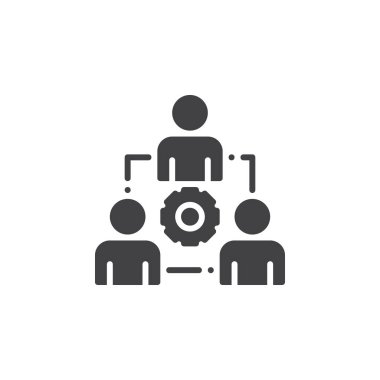 İnsanlar ve dişli simge vektör, dolu düz işareti, üzerinde beyaz izole katı piktogram. Takım iş sembolü, logo illüstrasyon