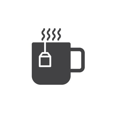 Bir fincan çay simge vektör, dolu düz işareti, üzerinde beyaz izole katı piktogram. Sıcak bir içecek sembolü, logo illüstrasyon