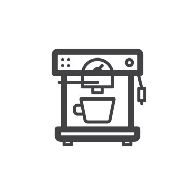 Otomatik kahve makinesi satırı simgesi, Anahat vektör işareti, doğrusal piktogram beyaz izole. Sembol, logo illüstrasyon