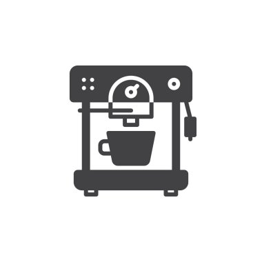 Otomatik kahve makinesi simge vektör, düz işareti, üzerinde beyaz izole katı piktogram dolu. Sembol, logo illüstrasyon