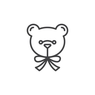 Yumuşak oyuncak satırı simgesi, Anahat vektör işareti, doğrusal piktogram beyaz izole. Oyuncak ayı sembolü, logo illüstrasyon