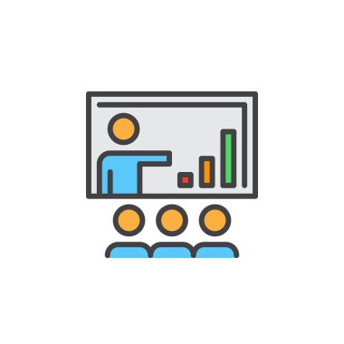 İş tanıtımı satırı simgesi, doldurulmuş Anahat vektör işareti, üzerinde beyaz izole doğrusal renkli sembol. Sembol, logo illüstrasyon