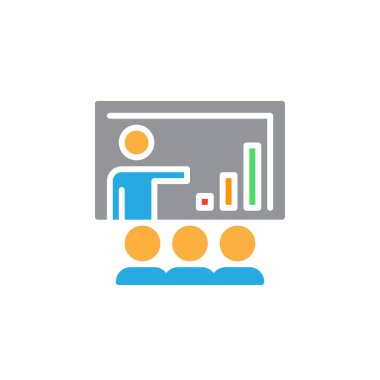 İş sunu simge vektör, düz işareti, üzerinde beyaz izole katı renkli sembol dolu. Sembol, logo illüstrasyon