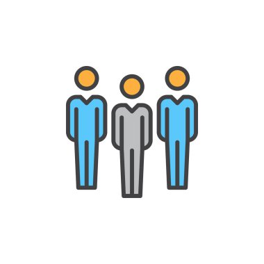 İnsanlar, takım satırı simgesi, Anahat vektör işareti, üzerinde beyaz izole doğrusal renkli sembol dolu. Sembol, logo illüstrasyon