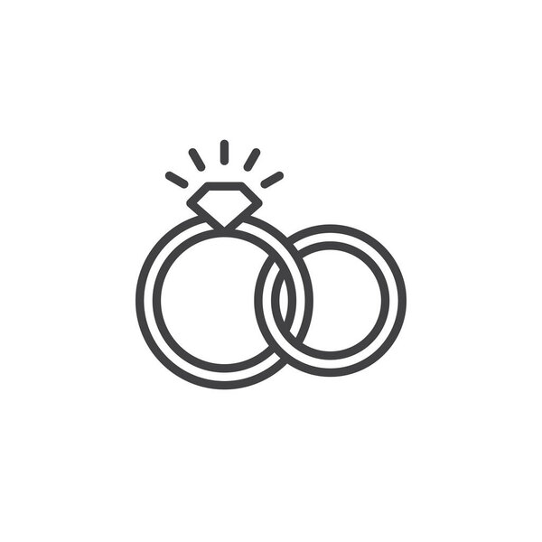 Engagement, wedding rings line icon, outline vector sign, linear pictogram isolated on white. Symbol, logo illustration