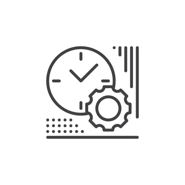 Icône Horloge Ligne Engrenage Signe Vectoriel Contour Pictogramme Linéaire Isolé — Image vectorielle