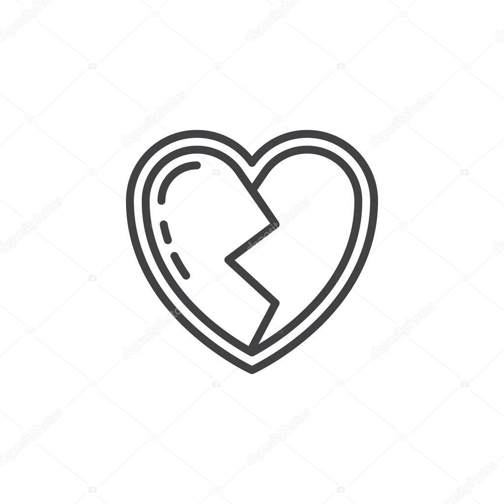 Broken heart line icon, outline vector sign, linear pictogram isolated on white. Symbol, logo illustration