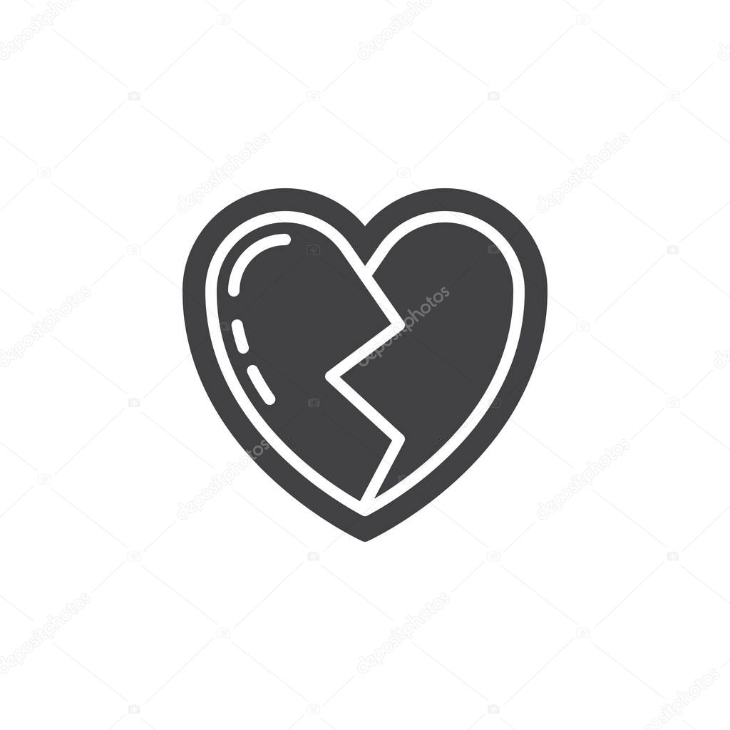 Broken heart icon vector, filled flat sign, solid pictogram isolated on white. Symbol, logo illustration