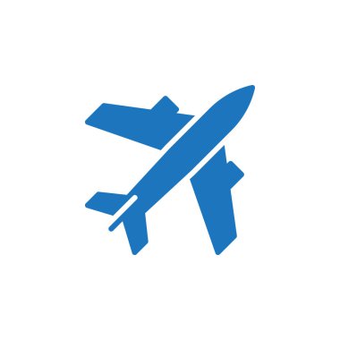 Uçak, uçak simge vektör, düz işareti, üzerinde beyaz izole katı renkli sembol dolu. Havaalanı sembolü, logo illüstrasyon