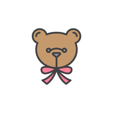 Yumuşak oyuncak satırı simgesi, doldurulmuş Anahat vektör işareti, üzerinde beyaz izole doğrusal renkli sembol. Oyuncak ayı sembolü, logo illüstrasyon