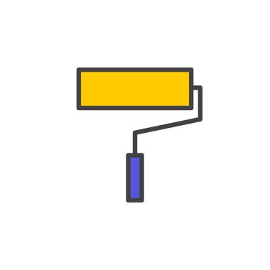 Boya silindiri satırı simgesi, doldurulmuş Anahat vektör işareti, üzerinde beyaz izole doğrusal renkli sembol. Ev geliştirme sembolü, logo illüstrasyon