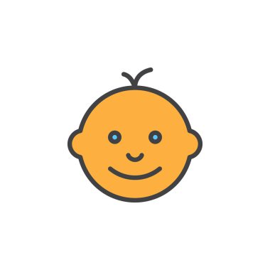 Bebek yüz satırı simgesi, doldurulmuş Anahat vektör işareti, üzerinde beyaz izole doğrusal renkli sembol. Sembol, logo illüstrasyon