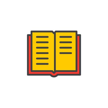 Kitap satırı simgesi, doldurulmuş Anahat vektör işareti, üzerinde beyaz izole doğrusal renkli sembol. Kütüphane sembolünü, logo illüstrasyon