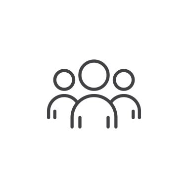 Kişi, Grup, takım satırı simgesi, Anahat vektör işareti üzerinde beyaz izole doğrusal stil piktogram. Lider sembol, logo illüstrasyon