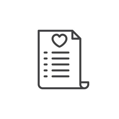 İstek listesi satırı simgesi, Anahat vektör işareti üzerinde beyaz izole doğrusal stil piktogram. Sembol, logo illüstrasyon