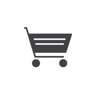 Alışveriş sepeti simge vektör, düz işareti, üzerinde beyaz izole katı piktogram dolu. Sembol, logo illüstrasyon