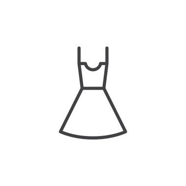 Elbise satırı simgesi, vektör işareti, anahat üzerinde beyaz izole doğrusal tarzı resim. Kadın giyim sembolü, logo illüstrasyon