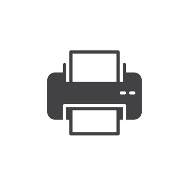 Yazıcı simgesi vektör, düz işareti, üzerinde beyaz izole katı piktogram dolu. Sembol, logo illüstrasyon