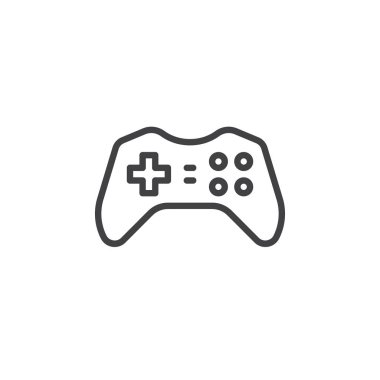Gamepad, joypad satırı simgesi, anahat işareti, üzerinde beyaz izole doğrusal stil piktogram vektör. Oyun denetleyicisi sembolü, logo illüstrasyon