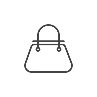 Satırı simgesi yakalarsak, vektör işareti, anahat üzerinde beyaz izole doğrusal stil piktogram. Bayan el çantası sembolü, logo illüstrasyon